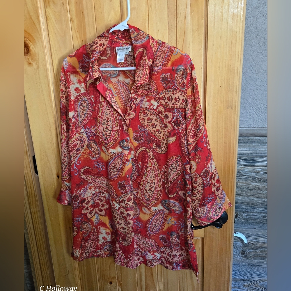 Coldwater Creek Sheer Blouse Size Large Paisley Print